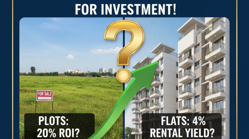 Comparison chart of rental yield for flats vs plots in Greater Noida 2026 showing ROI and per BHK price.
