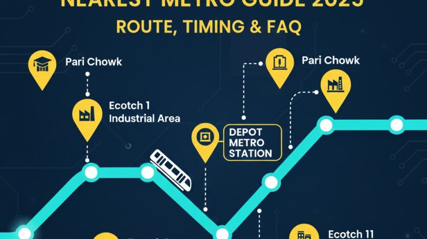 Map of Greater Noida Depot Metro Station showing connectivity to Ecotech 1 and Ecotech 11 industrial areas.
