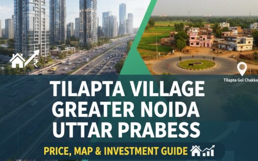 A view of Tilapta Village Greater Noida Uttar Pradesh location showing residential flats and Tilapta Gol Chakkar