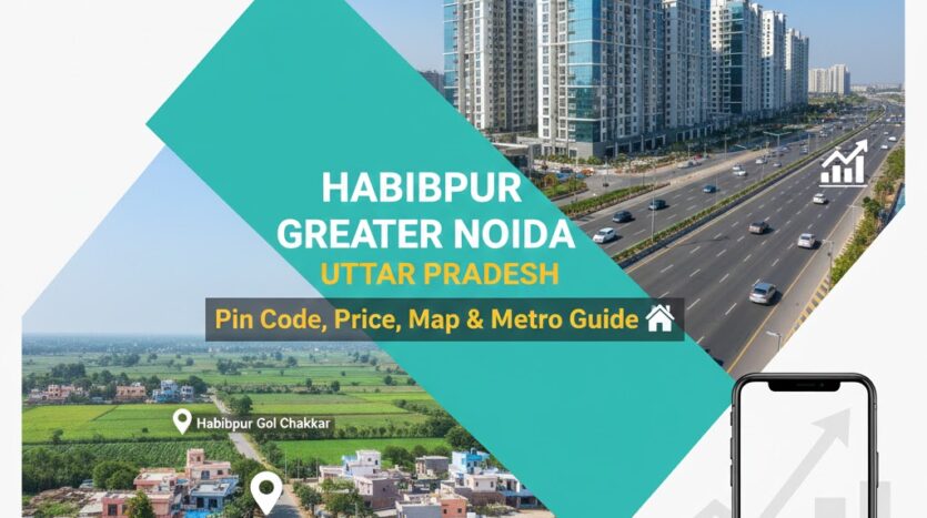 A detailed view of Habibpur Greater Noida location including Surajpur Kasna Road and proximity to Ecotech III industrial area.
