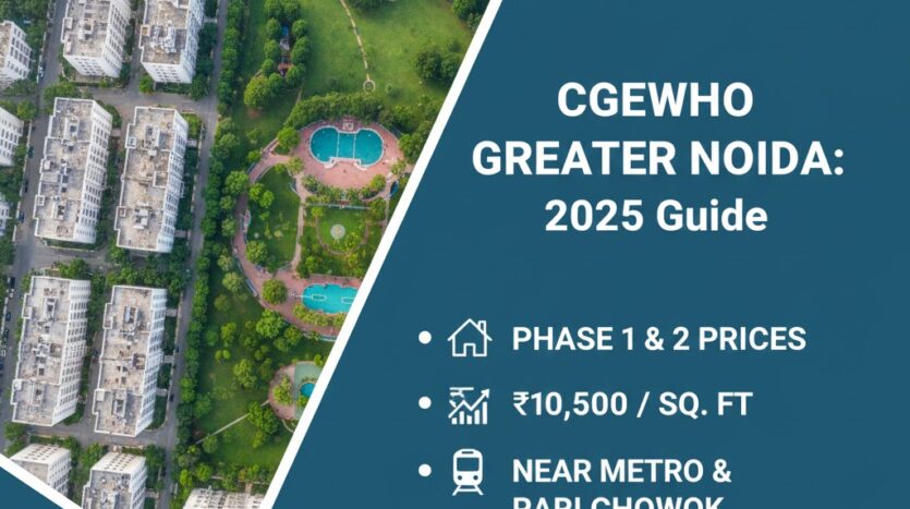 CGEWHO Greater Noida Phase 2 towers under construction in Sector Phi II featuring 4 BHK layouts and modern amenities.