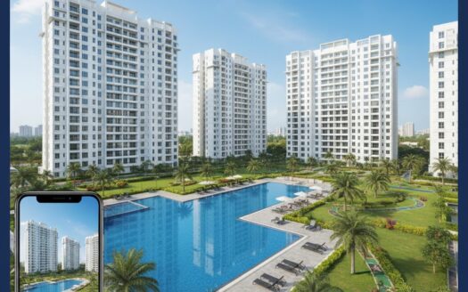 Purvanchal Silver City 2 Greater Noida residential towers, a view of the luxurious 3 BHK flats and swimming pool in Sector PI 2 Greater Noida