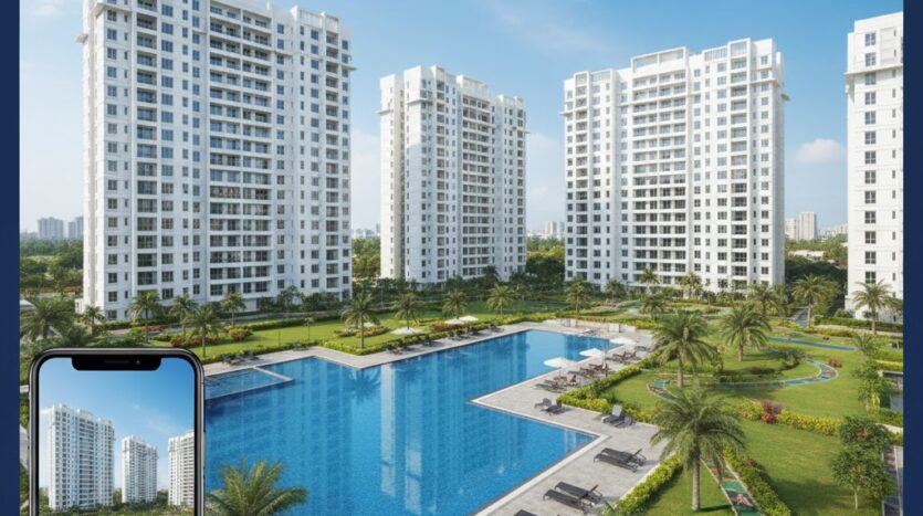 Purvanchal Silver City 2 Greater Noida residential towers, a view of the luxurious 3 BHK flats and swimming pool in Sector PI 2 Greater Noida