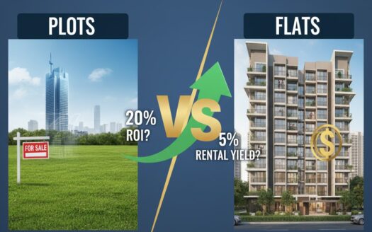 Comparison chart of Plots vs Flats rental income and price appreciation in Greater Noida 2026.