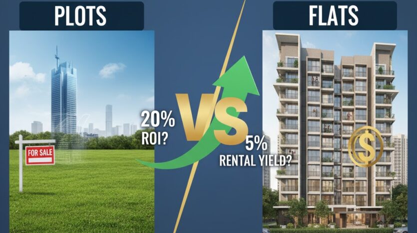 Comparison chart of Plots vs Flats rental income and price appreciation in Greater Noida 2026.