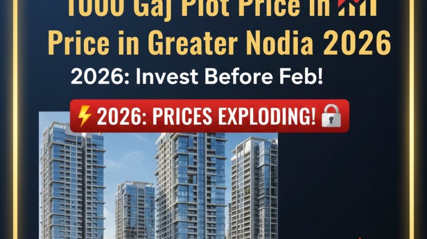Infographic showing the price trend of 100 Gaj plots in Greater Noida and Yamuna Expressway from 2024 to 2026 showing a 40 percent increase.